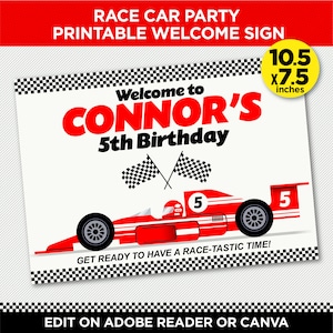 Race Car Birthday Party Printable Welcome Sign | F1 Party Decorations | EDIT Yourself At Home with Adobe Reader or Canva | Instant Download