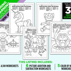 Math Coloring Worksheets, Excellent For Kindergarten And Grade 1, 31 Pages - Instant Digital Download