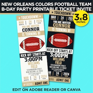New Orleans Colors Football Team Birthday Party Printable Invitation - Gold & Black - EDIT YOURSELF At Home With Adobe Reader Or Canva
