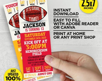 Kansas City Football Birthday Ticket Invitation | Editable PDF, Canva