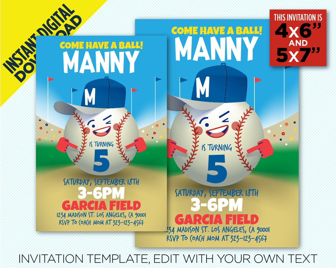 Los Angeles Dodgers Birthday Party Printable Invitation, LA Dodgers ...