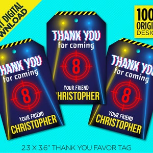 Laser Tag Thank You Favor Tag, 2.3 x 3.6&quot; Laser Tag Birthday Party, Instant Digital Download, Edit Yourself At Home With Adobe Reader