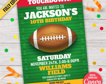 Kansas City Colors Red & Gold Football Birthday Invitation | Canva Editable Template | Instant Download