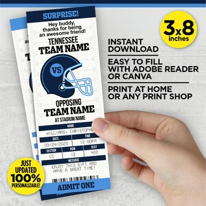 Tennessee Colors Football Team Überraschungs-Spielticket | Navy & Blau Fußball Geschenk offenbaren Vorlage | BEARBEITEN mit Adobe Reader oder Canva