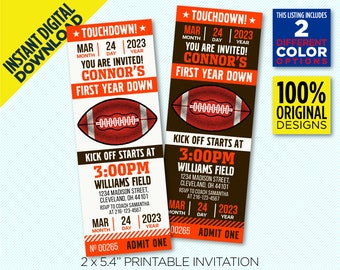 Cleveland Browns First Year Down, Printable Invitation, Football Browns 1st Birthday Party, Brown & Orange, Edit Yourself At Home