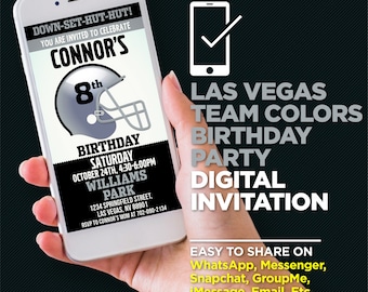 Las Vegas Football Birthday Party Invitation | Black & Silver | Digital Download
