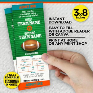 Miami Colors Football Team Überraschungs-Spielticket | Aqua & Orange Geschenk offenbaren Vorlage | BEARBEITEN mit Adobe Reader oder Canva