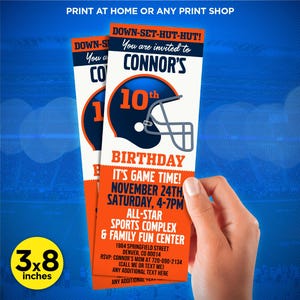 Denver Football Birthday Invitation | Printable Ticket Template | Sports Theme Party | Editable PDF & Canva | Customizable