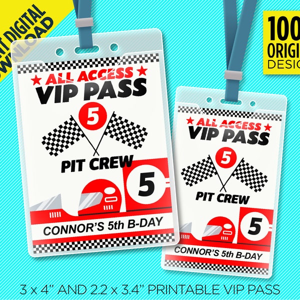 Race Car Party Printable All Access VIP Pass - Pit Crew Pass Badge Template - F1 Birthday Party - Instant Download - EDIT YOURSELF At Home