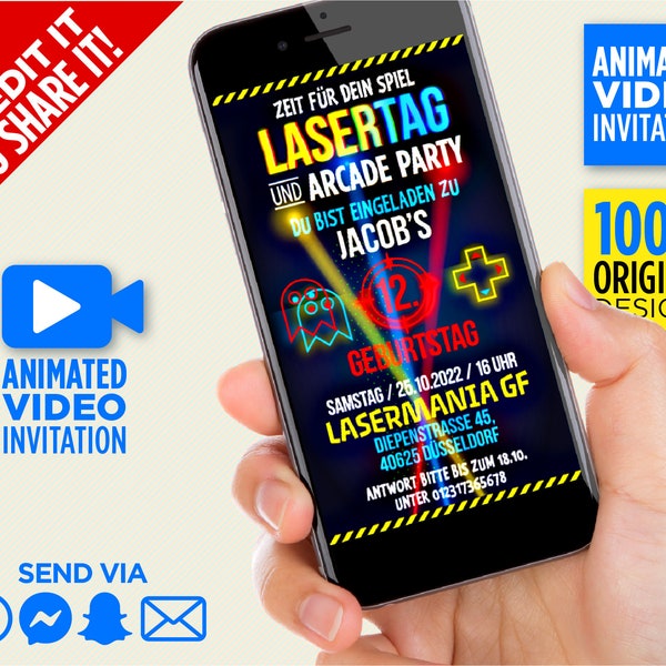 Deutsche Fassung, Video-Einladung, Lasertag Und Arcade Geburtstagsfeier, Laser Tag Birthday Party Video Invitation, We Edit It, You Share It