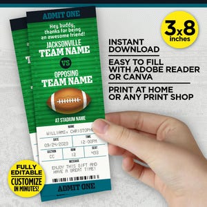 Jacksonville Colors Football Team Überraschungs-Spielticket | Türkis & Schwarz Geschenk offenbaren Vorlage | BEARBEITEN mit Adobe Reader oder Canva