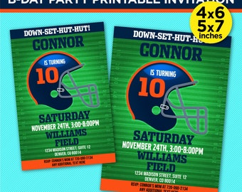 Denver Colors Football Team Birthday Party Printable Invitation - Denver Invite Template - EDIT YOURSELF At Home With Adobe Reader Or Canva