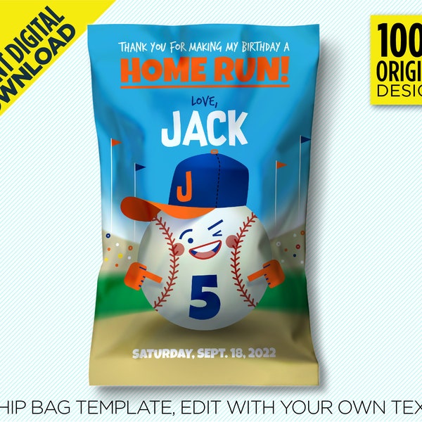 New York Mets Funny Ball Printable Chip Bag, Ideal For 1oz Chip Bag Or Party Favor Bag, Baseball Birthday Party, First Birthday