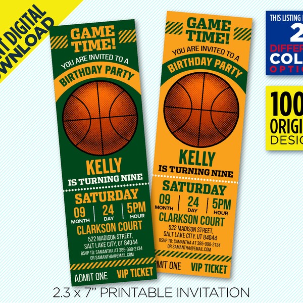 Utah Jazz Ticket Printable Invitation, Green & Yellow Utah Jazz Basketball Birthday Party, Instant Download, Edit Yourself At Home