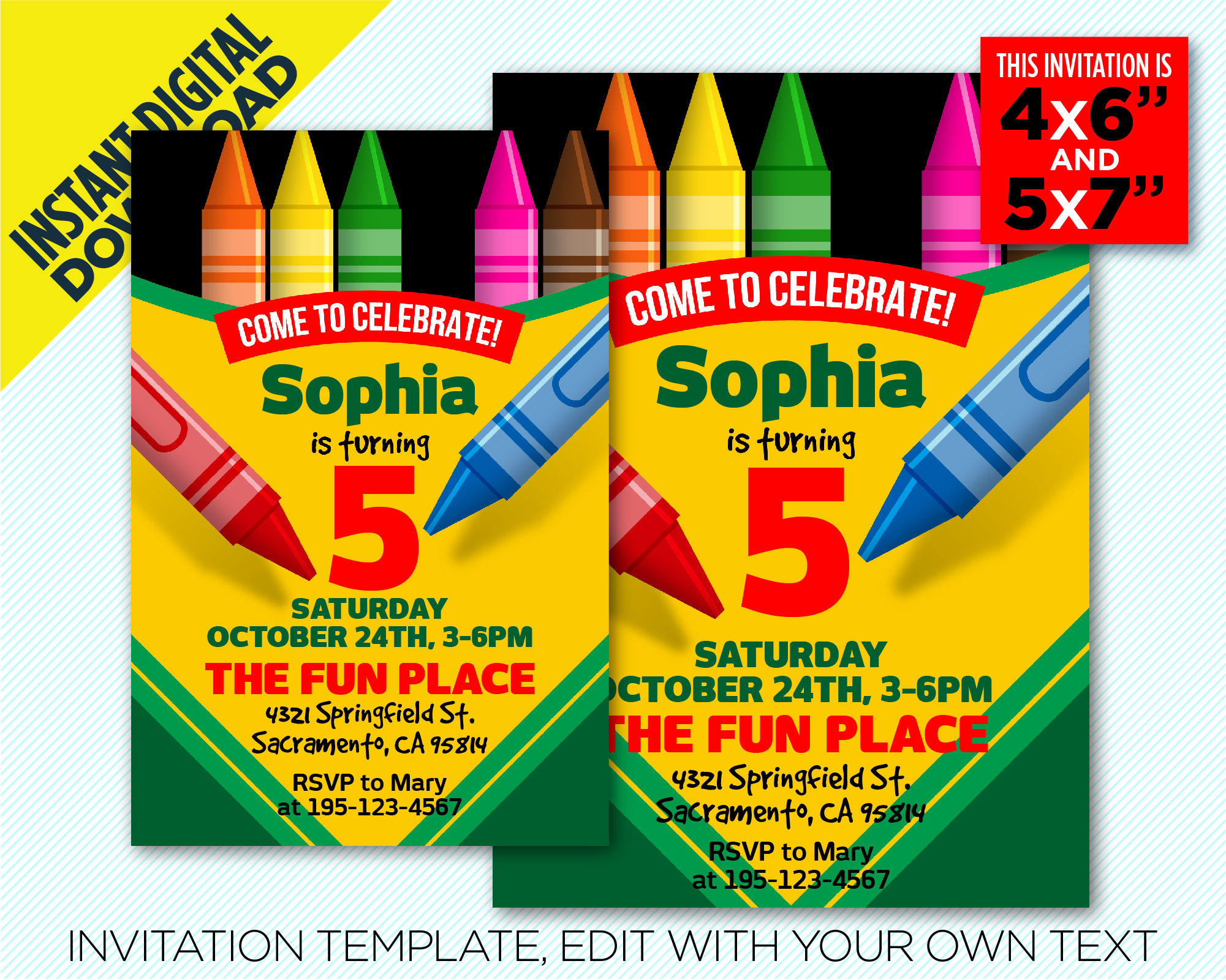 Crayon Birthday Party Printable Invitation 4x6 / - Etsy