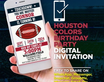 Houston Colors Football Team Birthday Party Digital Invitation - Houston Colors Evite - EDIT With Adobe Reader Or Canva, Share On WhatsApp