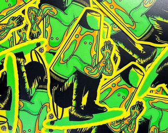 Lava Lamper Vinyl Sticker, Neon Yellow and Green Lava Lamp Character Illustration Collectable Art Stickers, 60s 70s 80s 90s Nostalgia