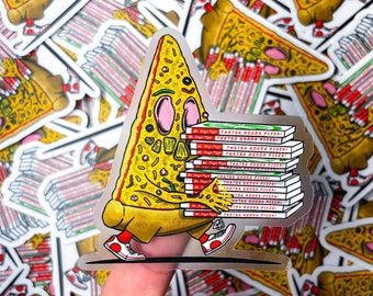 Pizza Boy Clear Vinyl Stickers, Fast Food Illustration Sticker Art, Pizza Delivery Boy Unique Collectible Art