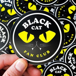 Black Cat Fan Club 3 Inch Round Vinyl Stickers and Magnets, Cat and Kitten Collectable Art Stickers, Animal and Pet Lover Car Magnets