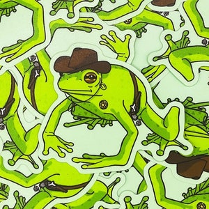 Cowboy und Cowgirl Frosch Vinyl Aufkleber, Cute Cowpoke Western Themed Froggie Einzigartige Illustration Aufkleber Art Yeehaw Rodeo Critters