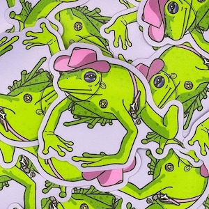 Cowgirl und Cowboy Frosch Vinyl Aufkleber, niedliche Girly Cowpoke Western Themed Froggie Einzigartige Illustration Aufkleber Art Yeehaw Rodeo Critters