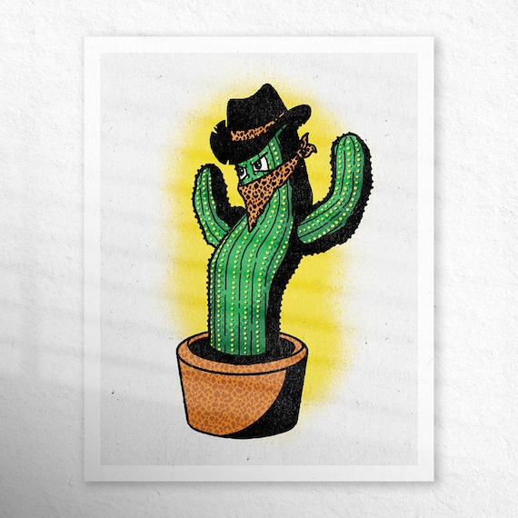 Western Cactus Art Print: Pop Art Succulent Digital Illustration Prints