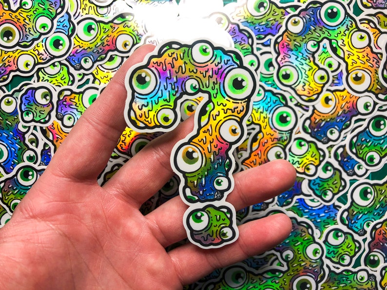 What Are You Looking At!?!, Question Mark Vinyl Sticker, Holographic Sticker, Rainbow Eyeball Weirdo Art 