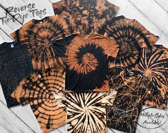 Reverse Tie-Dye T-shirts (Multiple Designs Available), Black and Orange Bleached Tie Dye Apparel, Handmade Unique Shirts, Black Grunge Tees