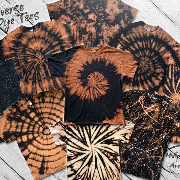 Reverse Tie-Dye T-shirts (Multiple Designs Available), Black and Orange Bleached Tie Dye Apparel, Handmade Unique Shirts, Black Grunge Tees