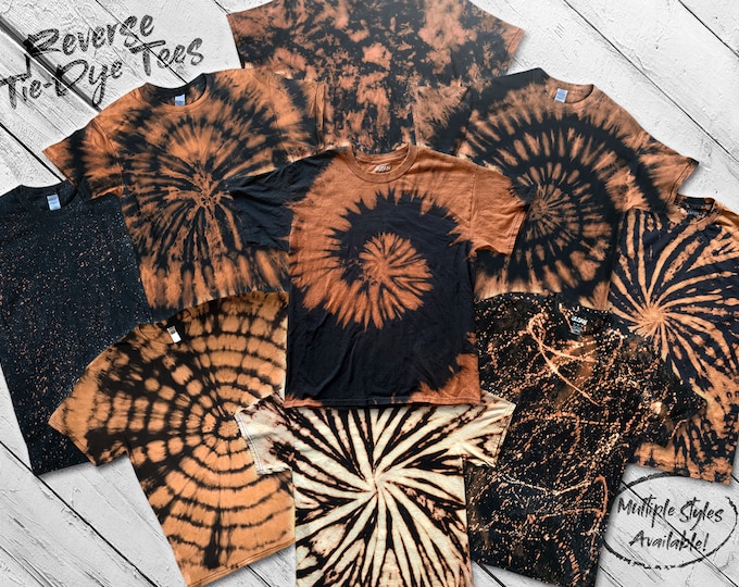 Reverse Tie-Dye T-Shirt: Unique Black Bleached Grunge Tee, Handmade, Multiple Sizes Available