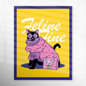 Katachtige fijne kat muur print, cartoon pop-art stijl illustratie, trendy posters, rare unieke kunstprints UNFRAMED