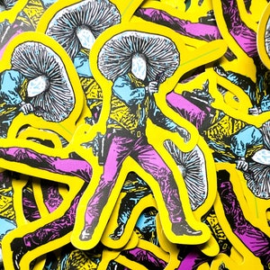 Pilz Cowboy Western Style Vinyl Stickers, Cowboy Taschentuch Fungus Natur Wilder Westen Revolverheld Showdown Illustration Aufkleber Kunst