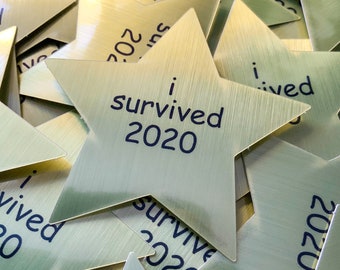 I Survived 2020 Golden Brushed Aluminum Star Stickers, Congratulations Gold Star Participation Award, 2020 Dumpster Fire Meme Sticker