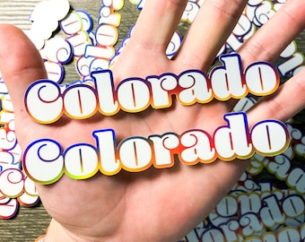 Colorado Typography Stickers, Colorful Colorado Sunset State Pride Sticker, Holographic Vinyl Stickers