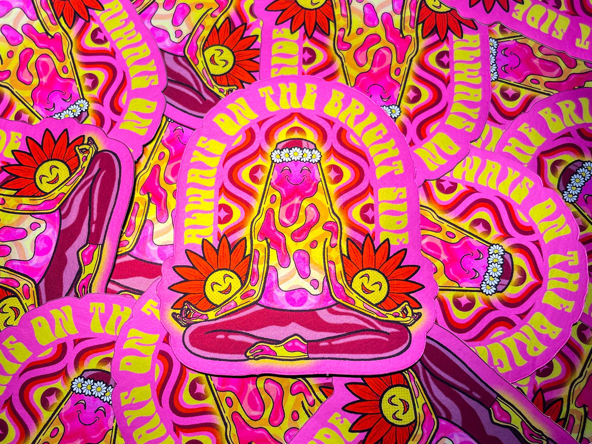Always on the Bright Side Meditating Lava Lamper Matte Mirror Vinyl Stickers, Cute Hippie Art Stickers, 60s 70s 80s 90s Nostalgia