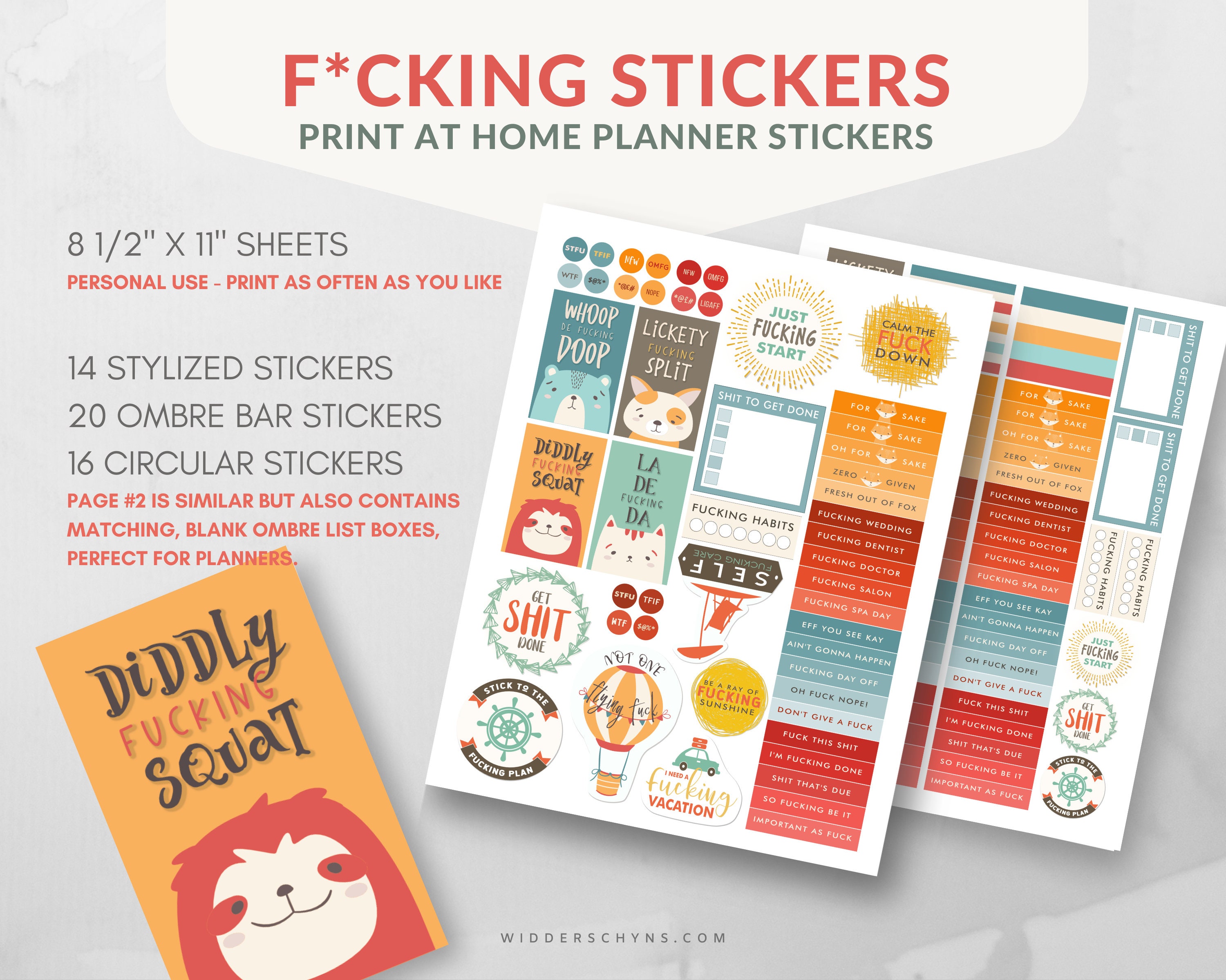Fucking Stickers to Print Printable Sticker Sheet for - Etsy