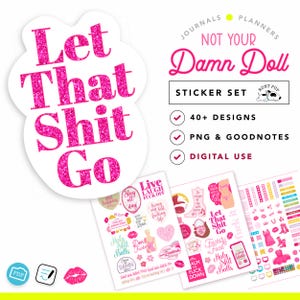 Pink Planner Sticker, Pink Doll Sticker Set, Schimpfworte, digitale Aufkleber GoodNotes plus PNG Clipart im Stickeralbum