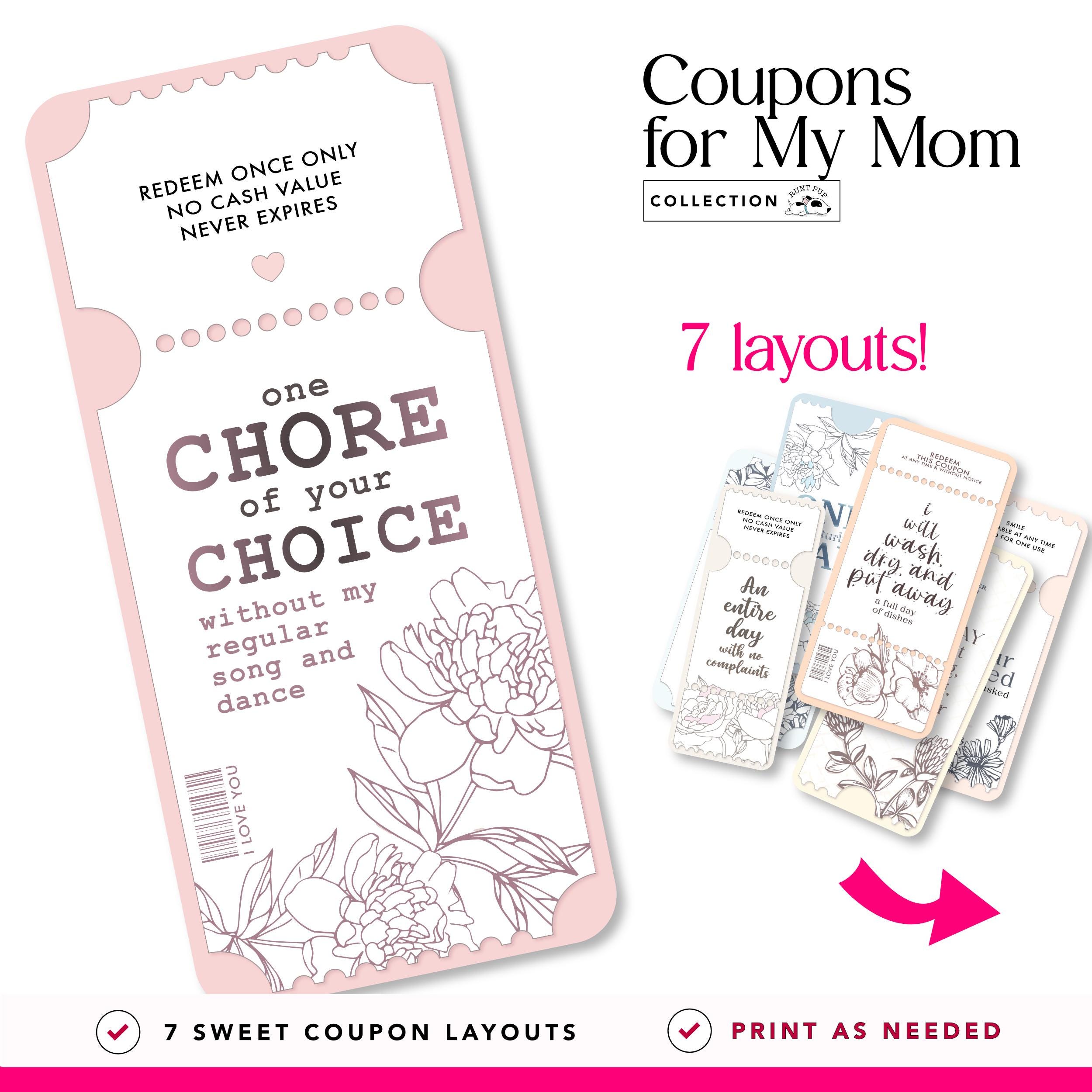 Printable Coupons DIY, Mother’s Day, Instant Printable Coupon, Love Coupons, Last Minute Gift for Mom