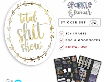 GOODNOTES Glitter Swearing Stickers - Sparkle & Swear, Pre-Cropped DIGITAL Planner Stickers