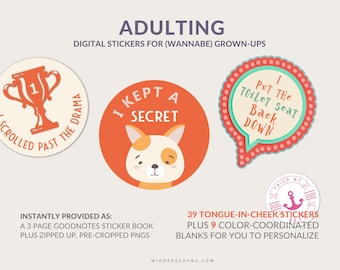 Adulting Stickers | Pre Cropped Digital Stickers PLUS A Pre-loaded GoodNotes Sticker Book
