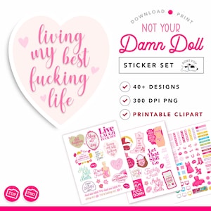Drucken und schneiden Sie rosa Aufkleber für Planer, digitale Aufkleberdateien, Schimpfwort-Aufkleber, PNG und PDF rosa Aufkleber - Cricut optimiert