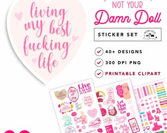 Print and Cut Pink Swear Stickers for Planner, Digital Sticker Files, Swear Word Art Stickers, PNG and PDF Pink Stickers — Cricut Optimized