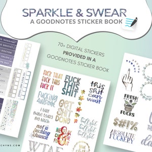 GOODNOTES Glitter Swearing Stickers - Sparkle & Swear, Pre-Cropped DIGITAL Planner Stickers