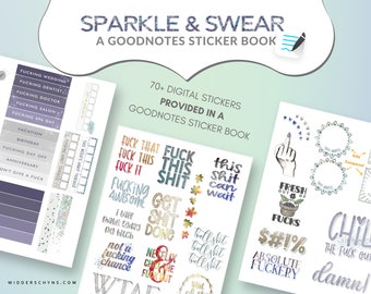 GOODNOTES Glitter Swearing Stickers - Sparkle & Swear, Pre-Cropped DIGITAL Planner Stickers