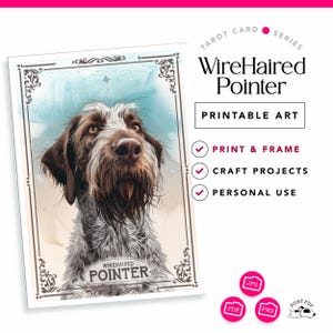 Wirehaired Dog Print, Hunting Dog Art for Wire Haired Pointer Lover - Dog Tarot Wall Decor - German Wirehaired Pointer, Dog Art Printables