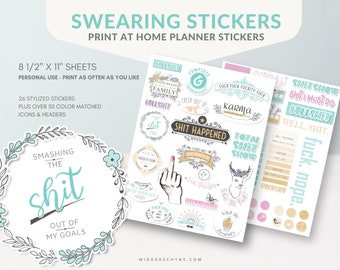 Vintage Sweary Sticker Pack, Vintage Style Printable Sticker, Planner or Decorative Stickers available as PNG and PDF