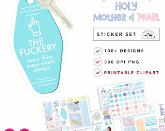 SWEARING STICKERS | Holographic Mother of Pearl | Printable Sticker sheets for Planners, Scrapbooks, and Notes