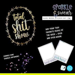 Dark Mode Glitter Swear Word Planner Stickers: Goodnotes PNG (Digital Download)