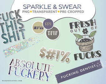 PNG Swear Stickers - Pre-Cropped Digital Glitter Swearing Stickers for Planners and Scrapbooks