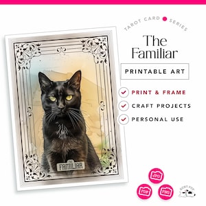 Black Cat Tarot Card Art: The Familiar Printable (PDF & PNG)